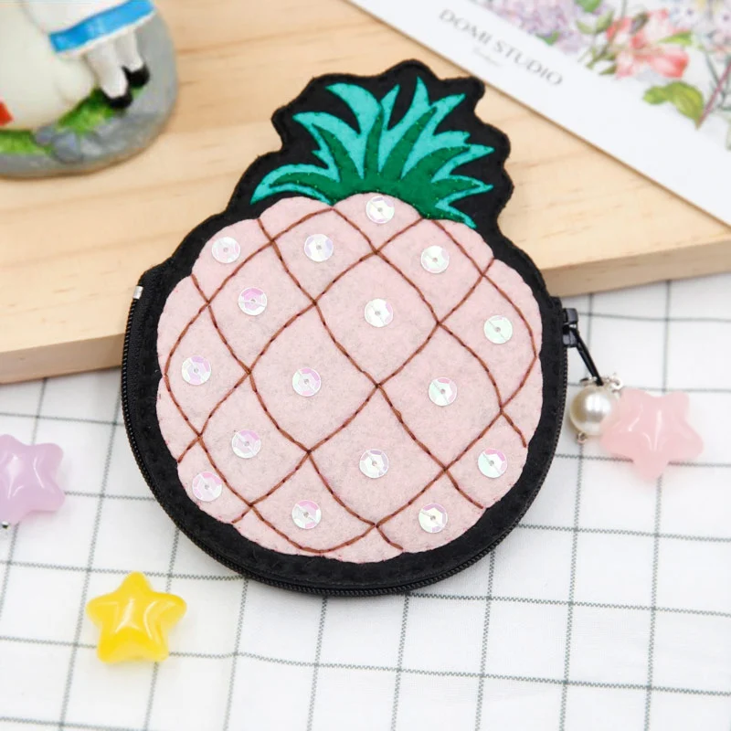 Lovely Pineapple Style Women Wallet Coin Purse Business Card Holder Felt DIY Package 13x10cm Bag Applique Ornament Kit | Дом и сад