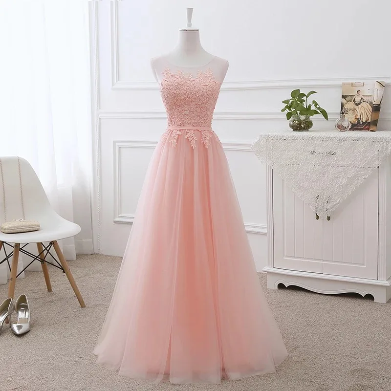 Light Pink А-силуэт длинные формальные розовые красные синие белые элегантные платья невесты Длинные свадебные платья для вечеринок тюль кружева халат Soiree BS01 - Цвет: Light Pink