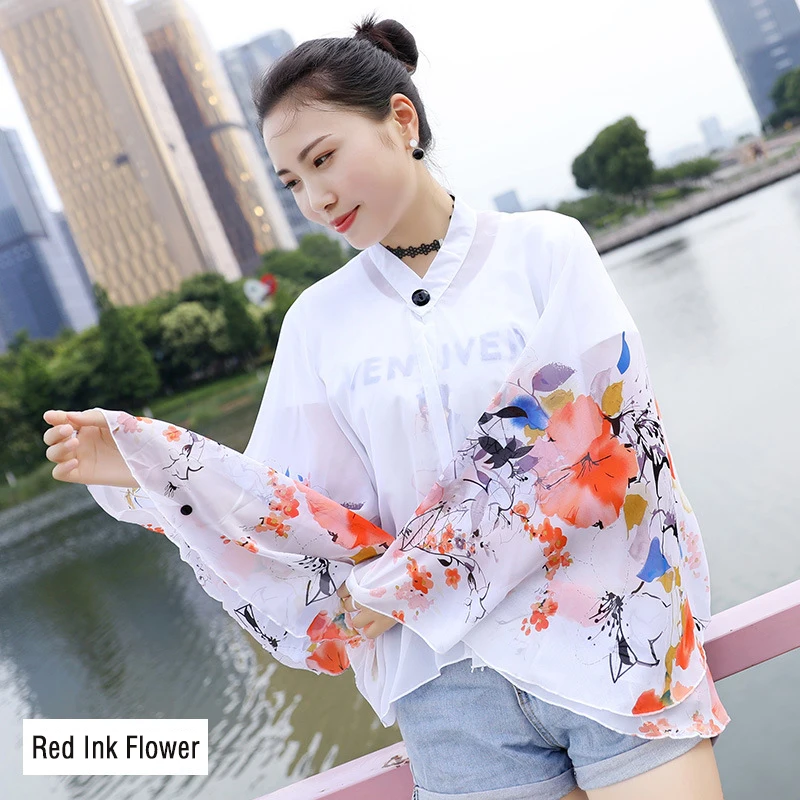 Новое Солнце УФ защита женские ветровка Цветочный принт Велоспорт Пеший Туризм