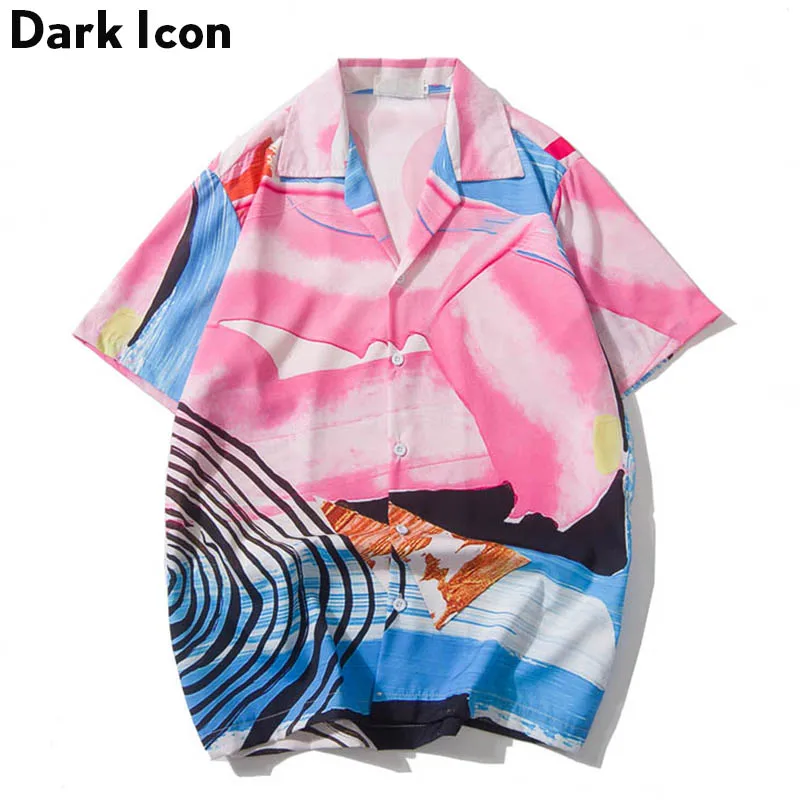 Dark Icon Printed Turn-down Collar Men's Shirt Street Shirts Men 2019 Summer Vintage Hip Hop Streetwear Clothing | Мужская одежда