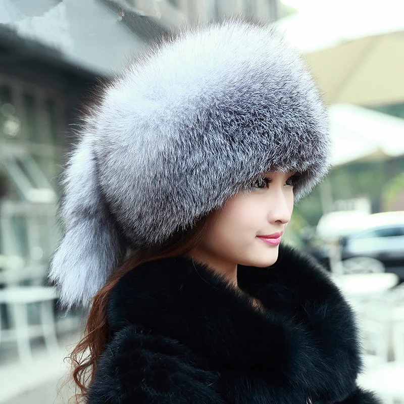 

Winter Hats for Women 100% Fox Fur Caps Autumn Streetwear Bonnet Women's Warm Fur Hat with Ears Gorros Mujer Invierno MY806