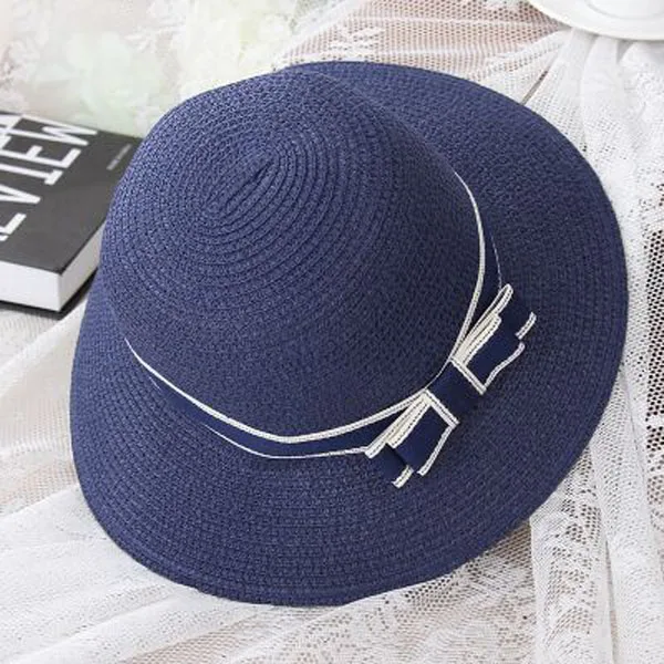 Navy blue Ymsaid, новинка, Модные женские солнцезащитные шляпы, Женская Складная соломенная шляпа с широкими полями и бантом ручной работы, повседневная женская летняя пляжная шляпа - Цвет: Navy blue