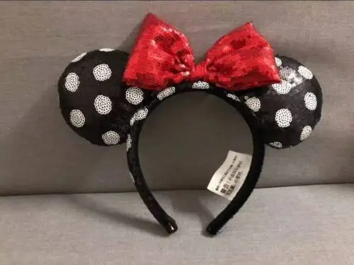 Disney Минни Мышь красные черные в белый горошек повязка на голову с пайетками уши