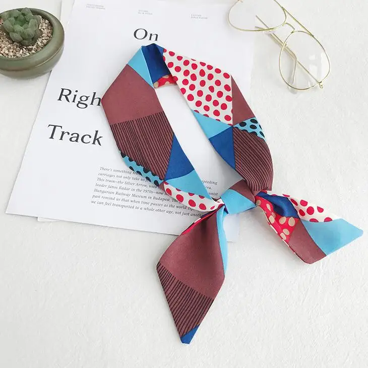 yishine New Women Small Silk Scarf Letter Plaid Striped Prints Headwear Handle Bag Ribbon Brand Scarves Fashion Decorative |