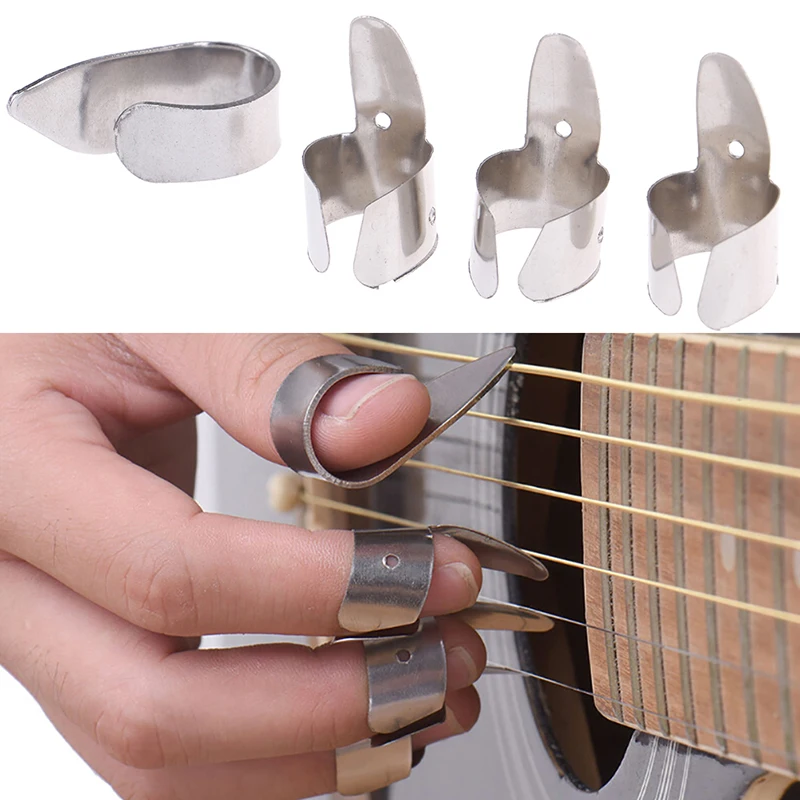

4pcs Guitar Accessories Stainless Steel 1 Thumb And 3 Finger Nail Guitar Picks Plectrums Set Metal Acoustic Electric Bass