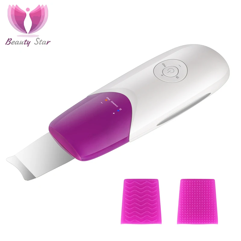 

Beauty Star Ultrasonic Ion Face Cleaner Machine with 2 Pieces Silicone Massage Caps Anion Skin Scrubber Clean Acne Pore Cleanser