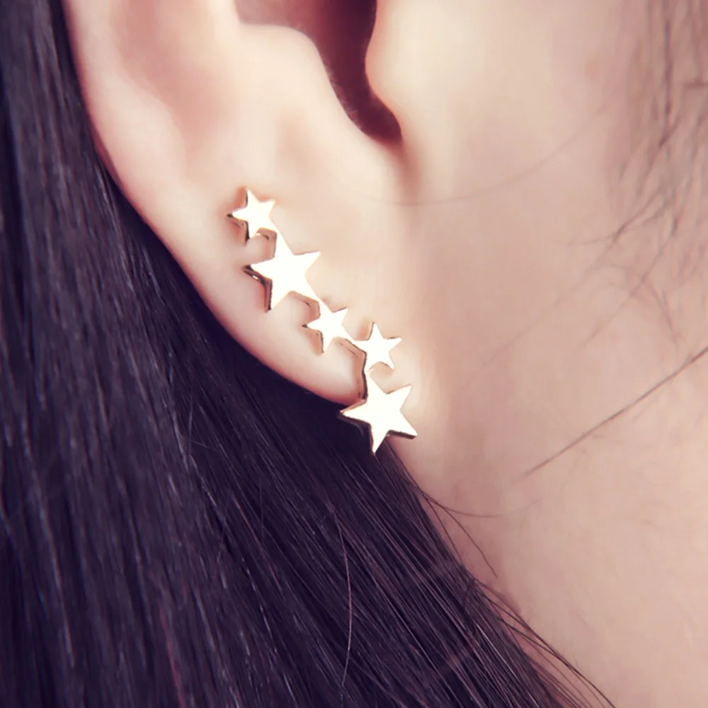 

Moon Star Ear Climber Tiny Star Moon Stud Earrings For Women Teen Celestial Birthday Gift Jewelry Earring New Arrival
