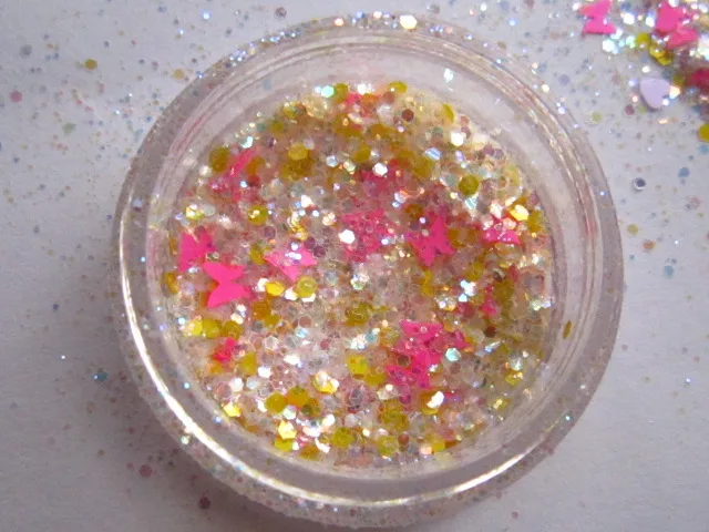 G470 неоново-Розовая Желтая Бабочка с шестигранными блестками устойчивая к