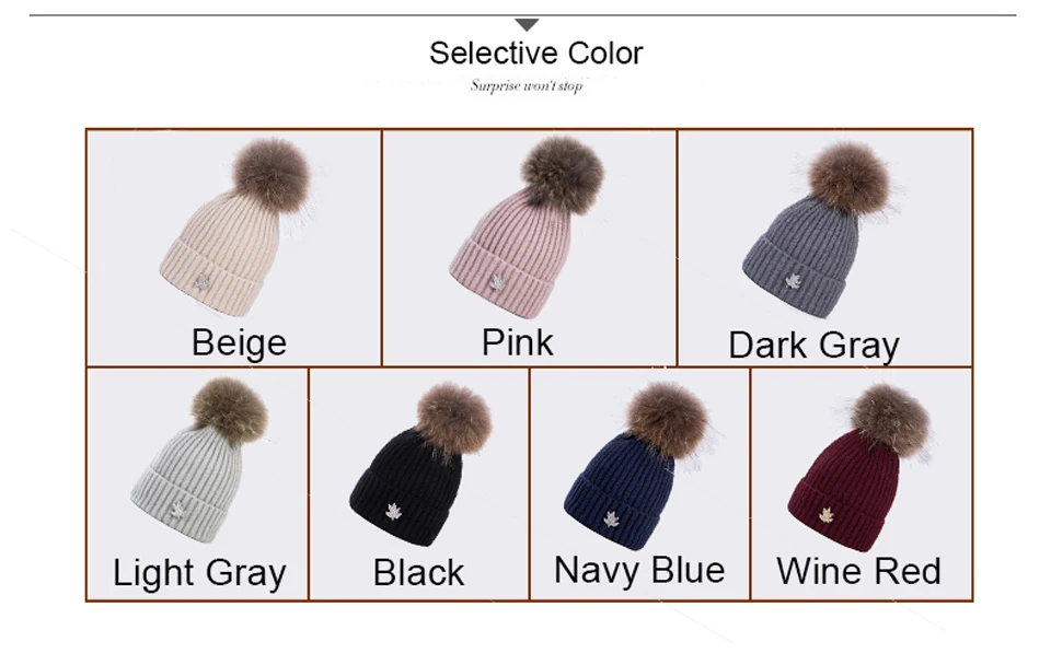 Ralferty Leaf Beanies Skullies помпон из меха енота шапка для женщин женские вязаные теплые зимние шапки лыжи gorros прочная чашка