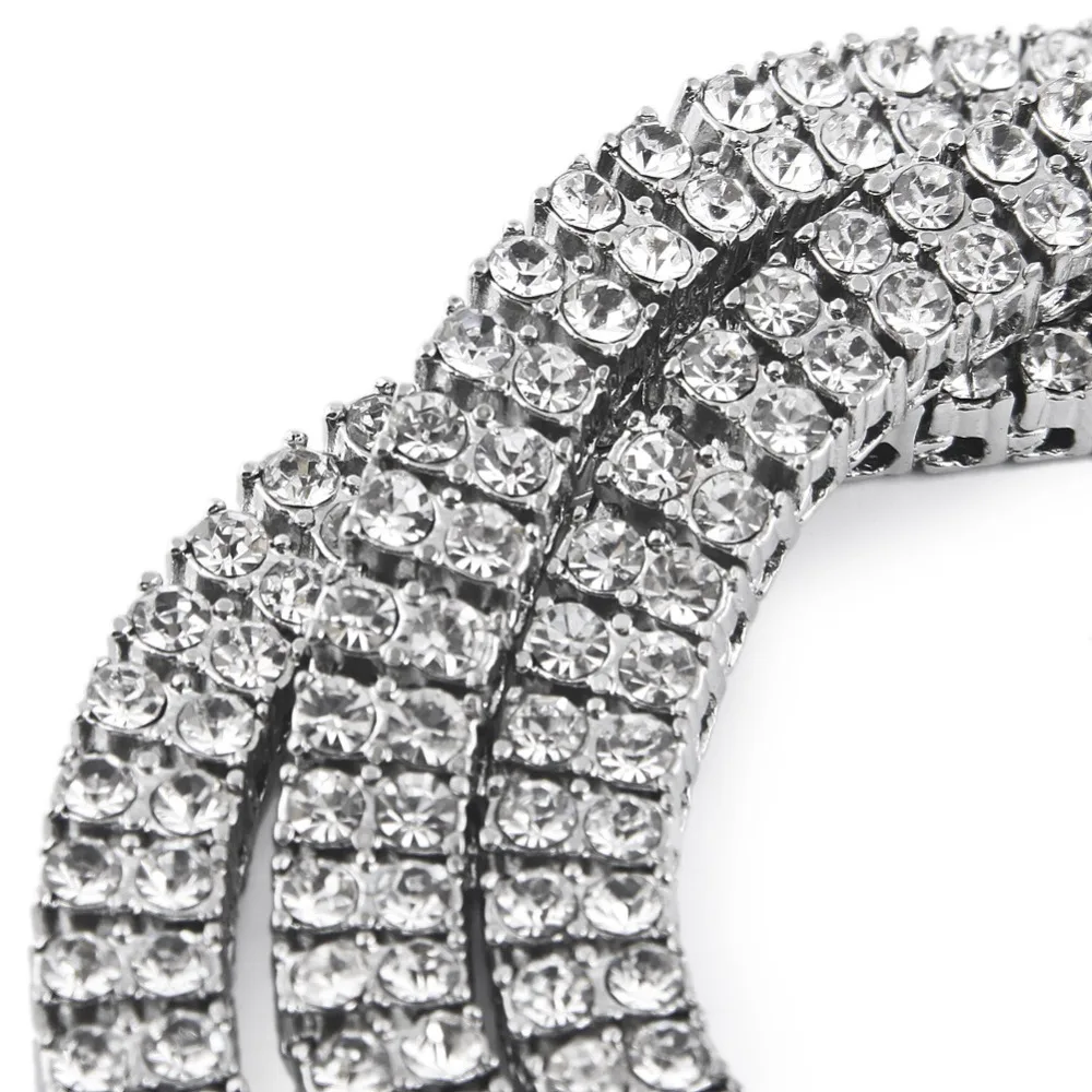 В стиле «хип-хоп» Bling льдом 2 ряда теннисные ожерелья Для женщин Для мужчин золото серебристый, Черный Полный AAA стразы украшения 20/24/30 дюймов цепи