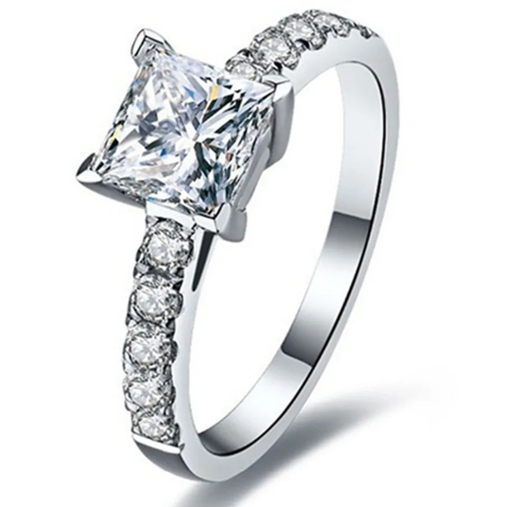 

Genuine Brand 18K White Gold Ring 1Carat Princess Moissanite Diamond Ring Positive Moissanite Engagement Ring Princess Jewelry