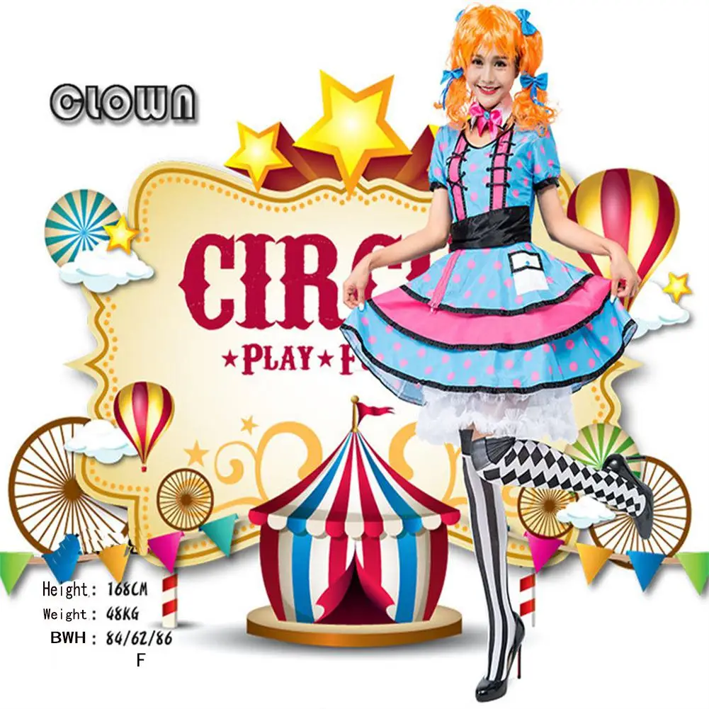 ZACOO Female Cosplay Dress Blue Points Costume Sweet Style for Stage Circus Performance Women For Beer Festival |