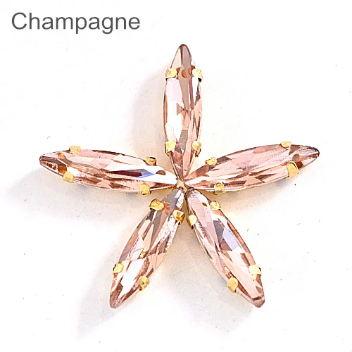 champagne 4x15 мм, 50 шт., цветные стразы в виде лошадиного глаза с золотыми когтями для шитья, стеклянные камни для свадебного платья F0065 - Цвет: champagne