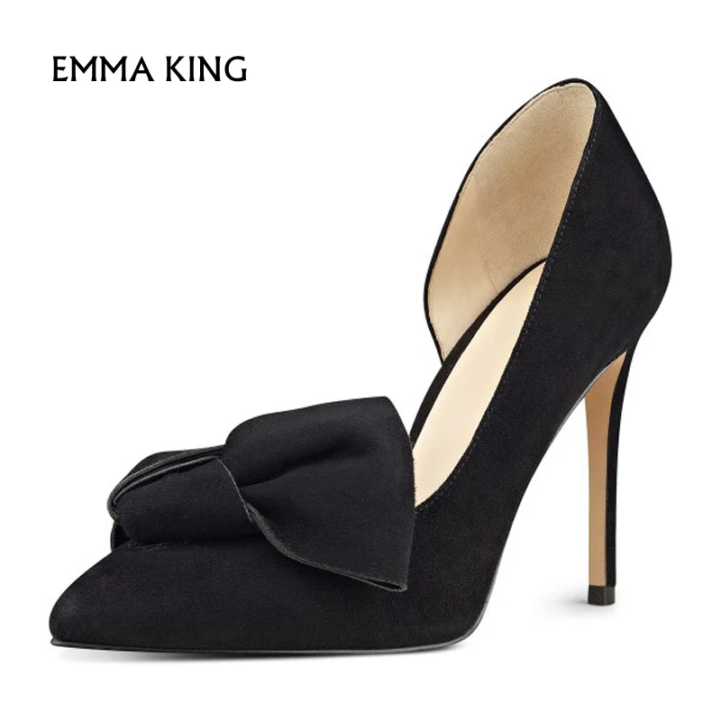 Emma king/Новые весенние элегантные замшевые туфли лодочки на шпильках с бантом