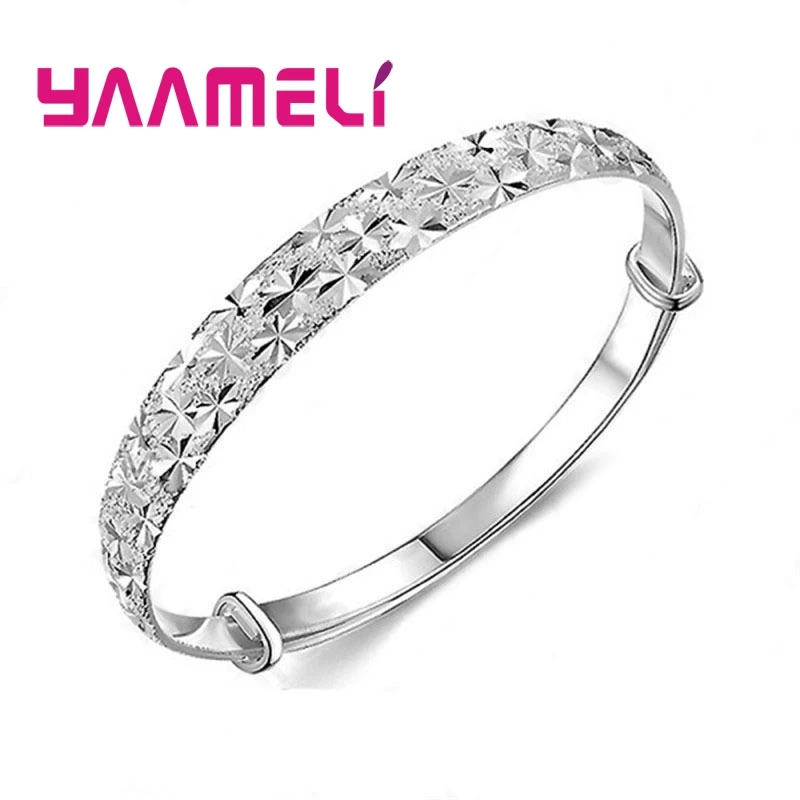 

NEW Gift for Women Female Delicate Stamp Bangle Bracelets 925 Sterling Silver Elegant Top Charms Metal Wedding Jewelry Gift