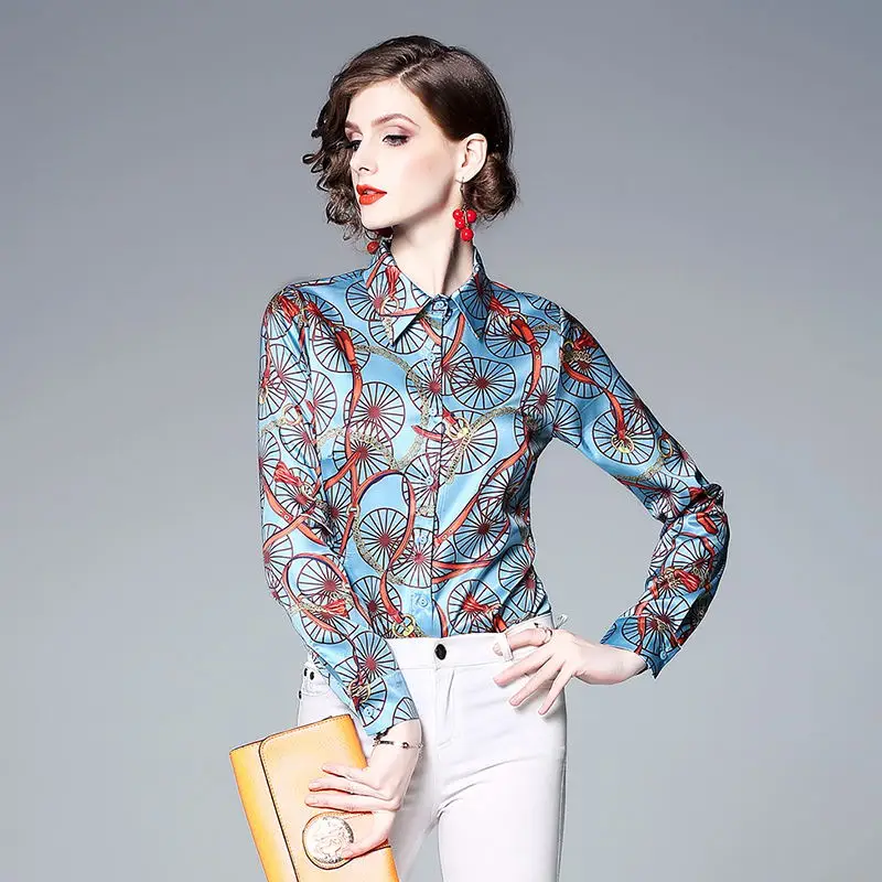 Новая весенняя Модная элегантная женская блузка с принтом OL рубашки мода длинная