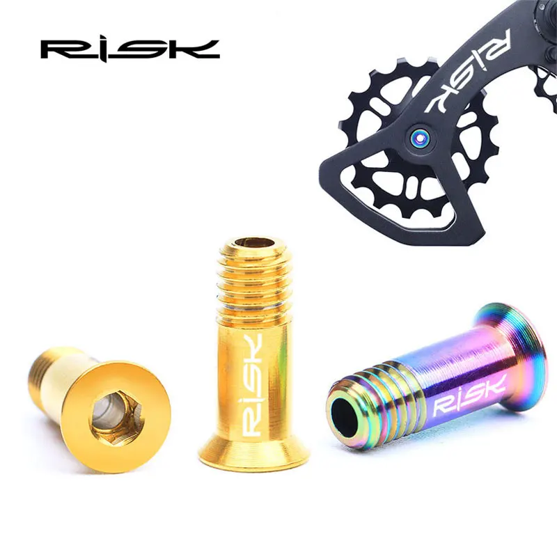 RISK 2pcs M5*14.2 Bicycle Guide Wheel Bolts Hollow Titanium Alloy Bike  Rear Derailleur Fixed Screws Cycling Jockey Wheel Bolt