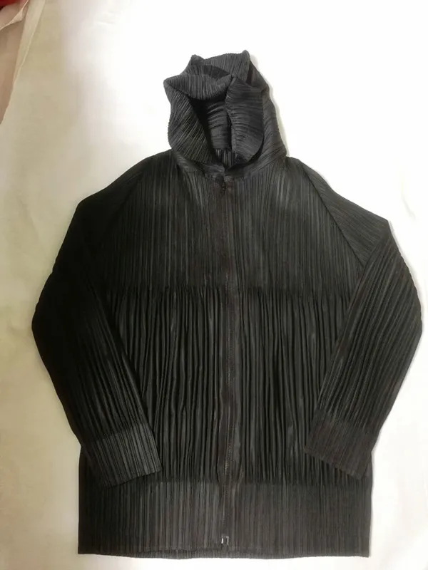 MIYAKE2018 летняя новая модная стильная куртка на молнии с длинными рукавами и капюшоном - Цвет: Черный