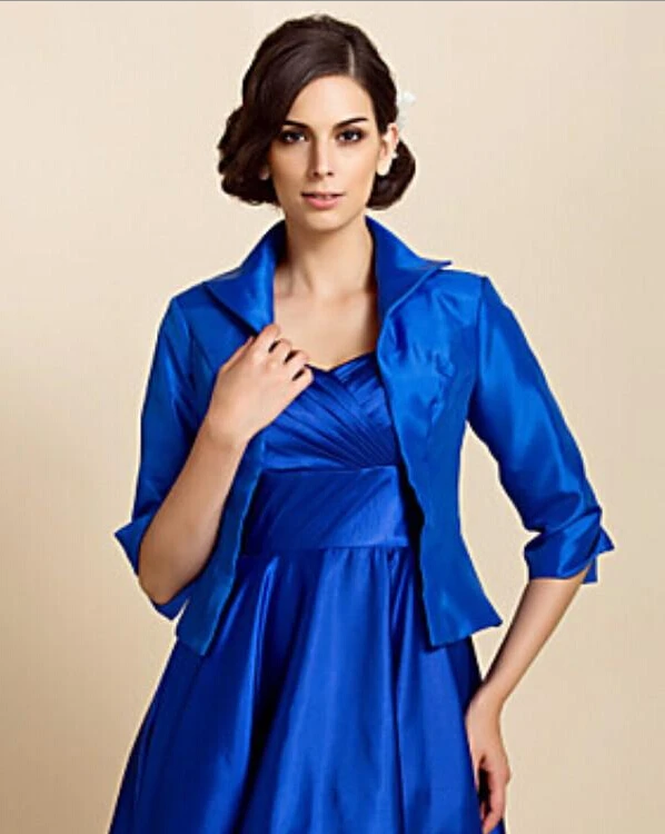 Недорогой Королевский синий Очаровательная 3/4 с длинным рукавом тафта Вечерние