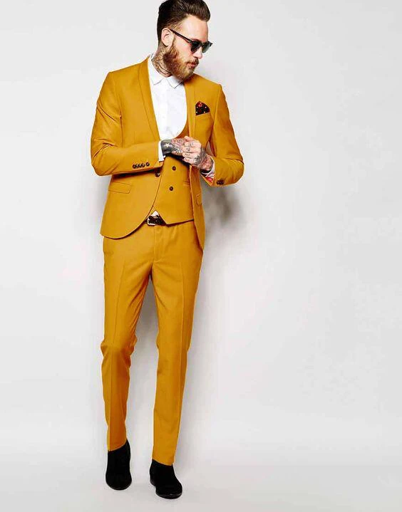 

Latest Coat Pant Designs Yellow Shawl Lapel Men Suit Slim Fit 3 Piece Double Breasted Tuxedo Custom Groom Prom Suits Vestidos Lc