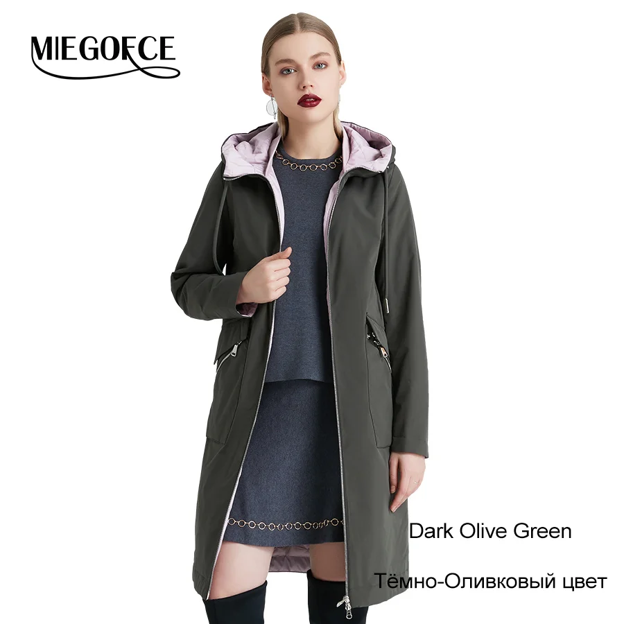 721 Dark Olive Green MIEOGOFCE Spring and Autumn Long Women's Windbreaker Warm Women's Cotton Jacket With Stand Collar New Design - Цвет: 721 Dark Olive Green