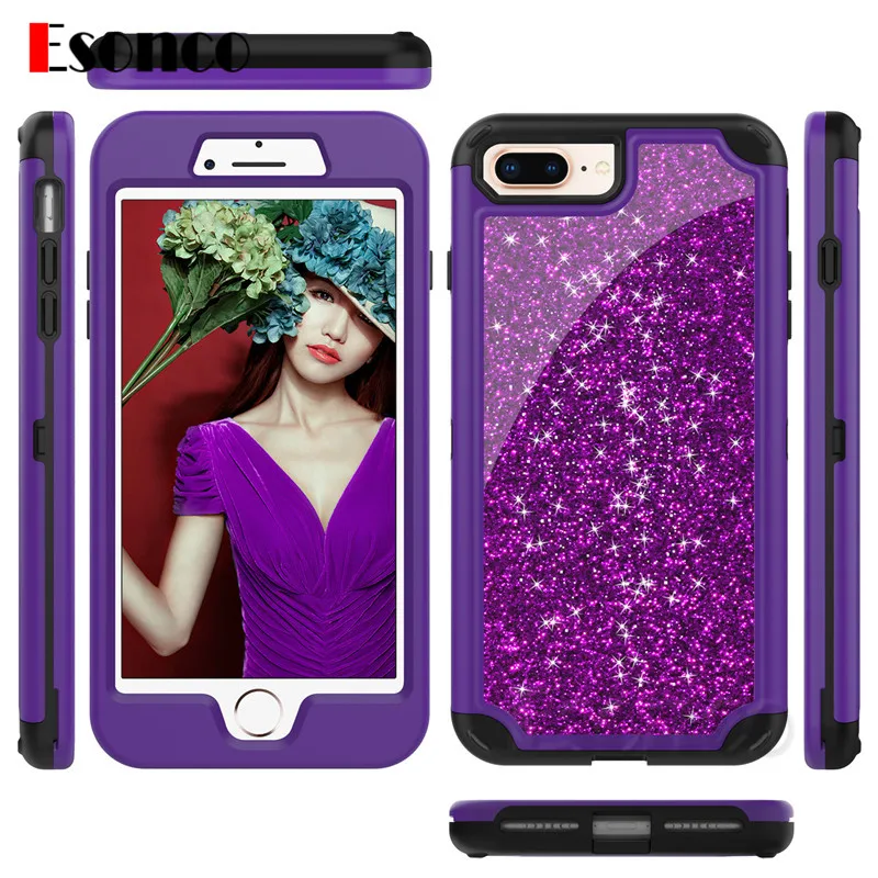 Glitter 360 Degree Full Protection Case for iPhone X 7 8 6 s Plus 7P 8P Bling Shining Phone For |