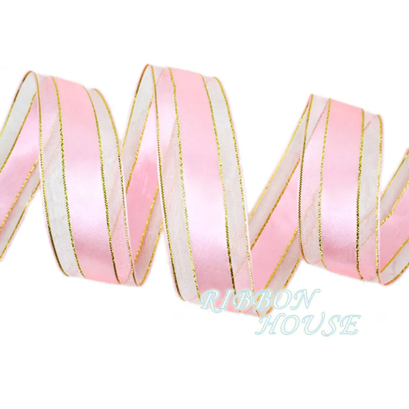 (25yards/roll)25mm gold edged satin ribbon high quality gift packaging wedding ribbons | Дом и сад