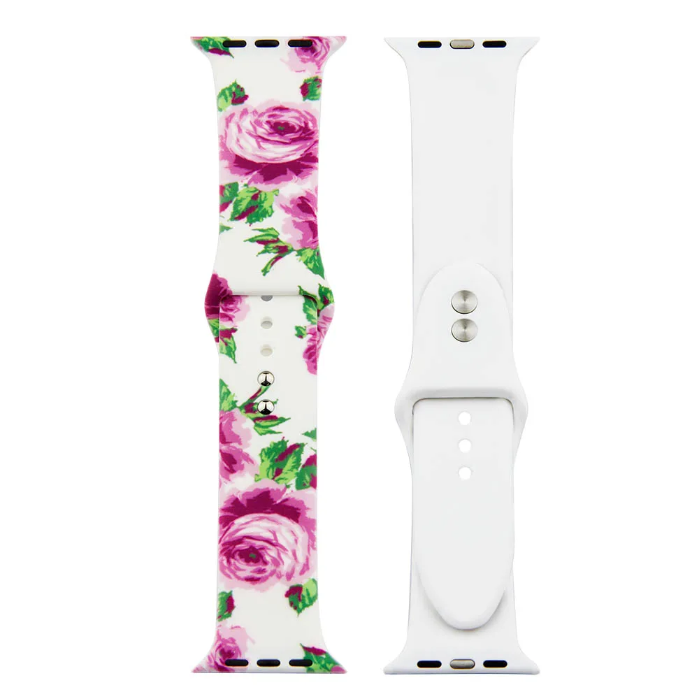 1 Силиконовый сменный спортивный ремешок с цветочным принтом для Apple Watch серии 1 2 3 4 5 38 мм 42 мм 44 мм 40 мм ремешок для наручного ремешка iWatch - Цвет ремешка: 1
