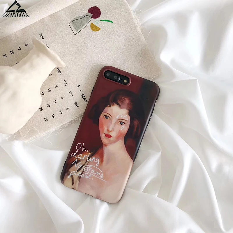 Lizardhill Phone Cases For iphone 7 Case 6 6s 8 Plus cover Retro oil painting drama tears woman Coque fundas letter |