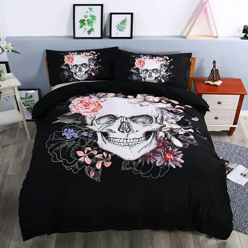 

Flower Skull Biker Home Textile 3d Printed Bedding Set Bed Linen Duvet Cover Luxury Housse De Couette Duvet Cover Girl Pillow F