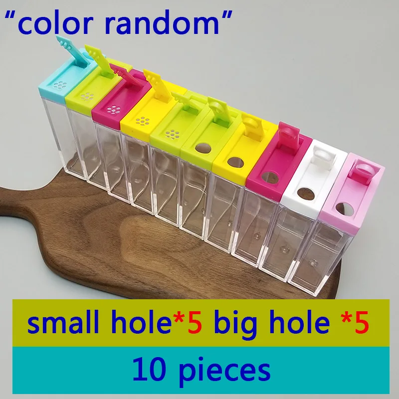 10 pcs set Баночка для специй, коробка для приправ, кухонная бутылка для хранения специй, Баночки, прозрачная ПП, соль, перец, коробка для порошка тмина, инструмент - Цвет: 10 pcs set