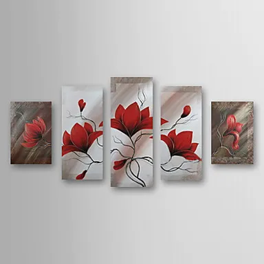 

Hand-painted Oil Painting Floral Oversized Landscape 5 pcs Red Flower Canvas Painting Wall Pictures Living Rooms Large Canvas