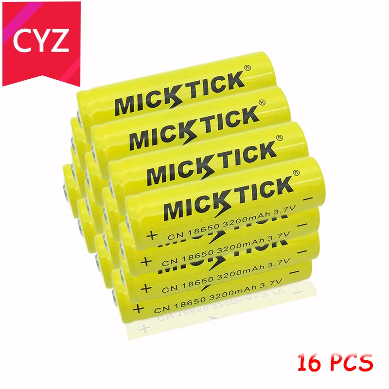 16PCS 18650 3.7V 3200mAh MICKTICK Battery batteries batteria lithium Li Ion Rechargeable Large enough Capacity Flashlight LED |