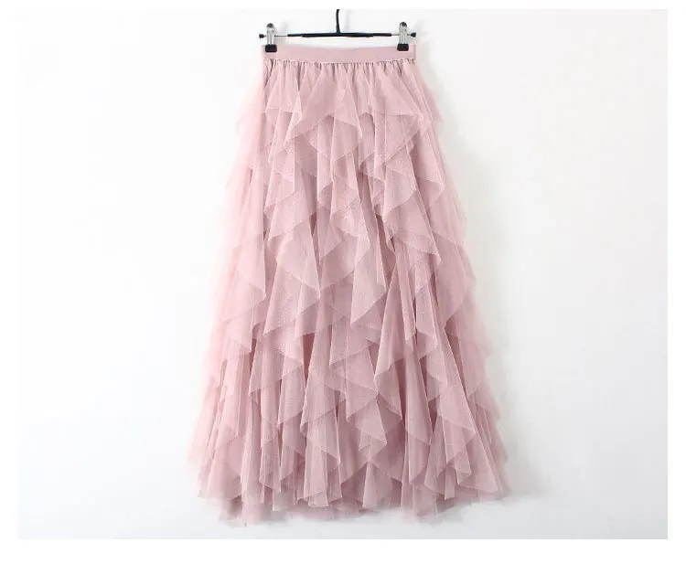Pink Юбки миди, розовые, белые, женские летние юбки,, длина по щиколотку, сетчатая элегантная юбка с высокой талией, Корейская школьная юбка - Цвет: Pink