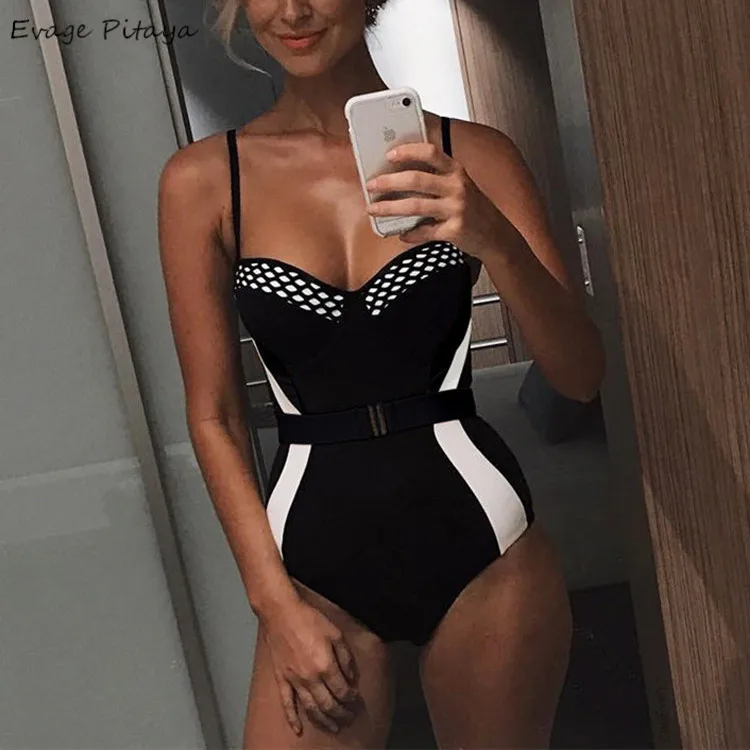 Evage pitaya 2019 new swim suit women swimwear belt one piece mesh Leopard serpentine push up underwire swimsuit | Спорт и