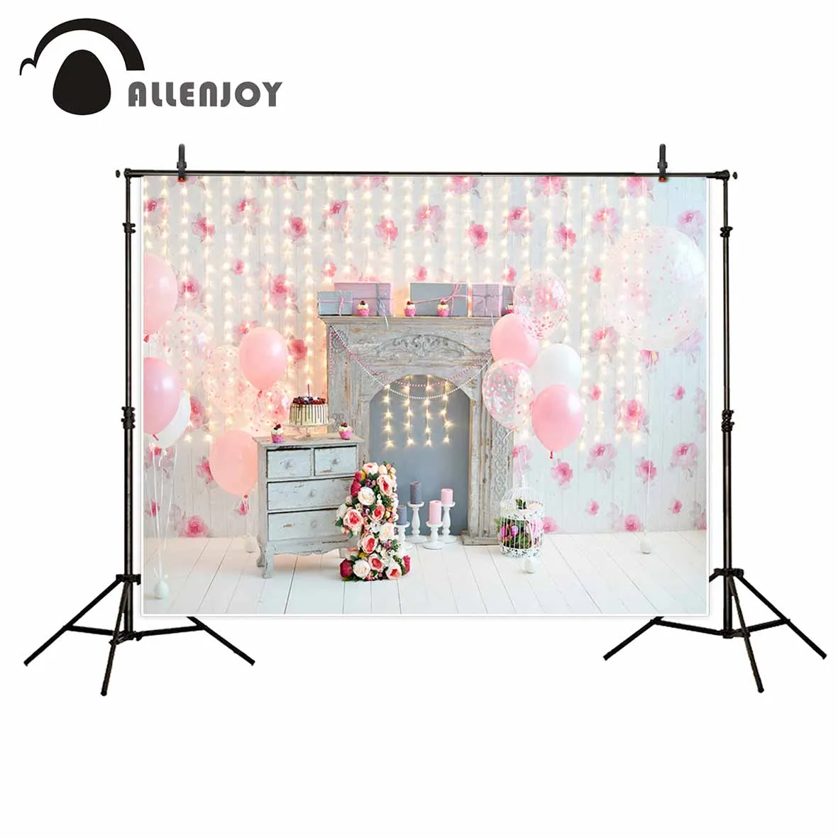 Allenjoy фон для первого дня рождения фотосессия камин розовые воздушные шары