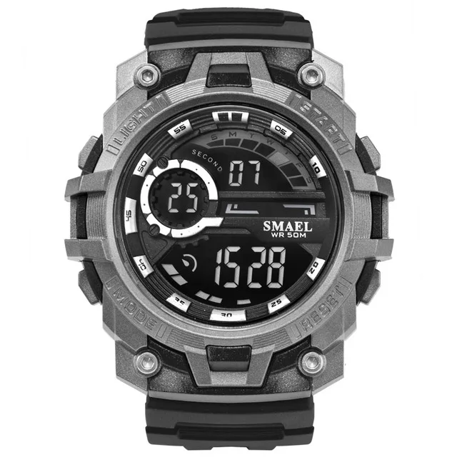 Black White SMAEL мужские военные спортивные часы, мужские армейские светодиодный модные часы с подсветкой, мужские водонепроницаемые спортивные наручные часы 50 м, Relogio Masculino - Цвет: Black White