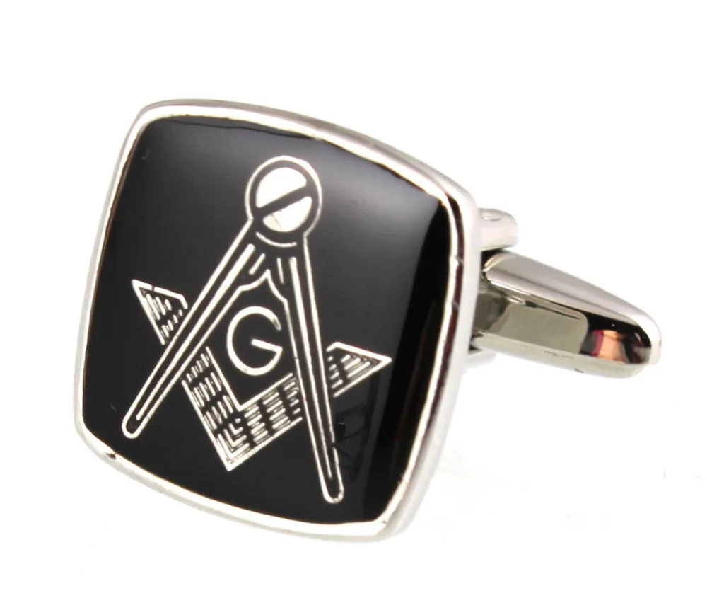 Sunnylink мужские запонки Freemasons символ черные серебряные для рубашки M3120 15 мм|silver