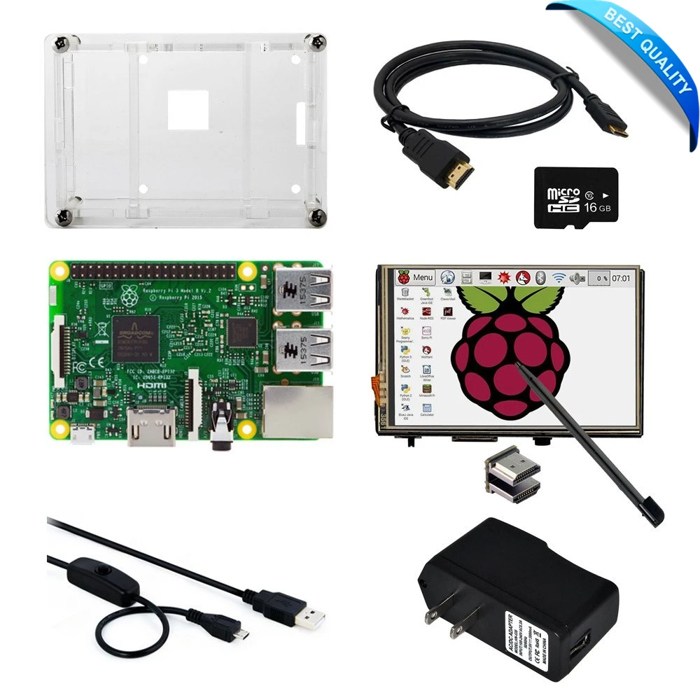 8 в 1 Raspberry Pi комплект/Raspberry доска + HDMI ЖК дисплей Сенсорный экран прозрачный чехол