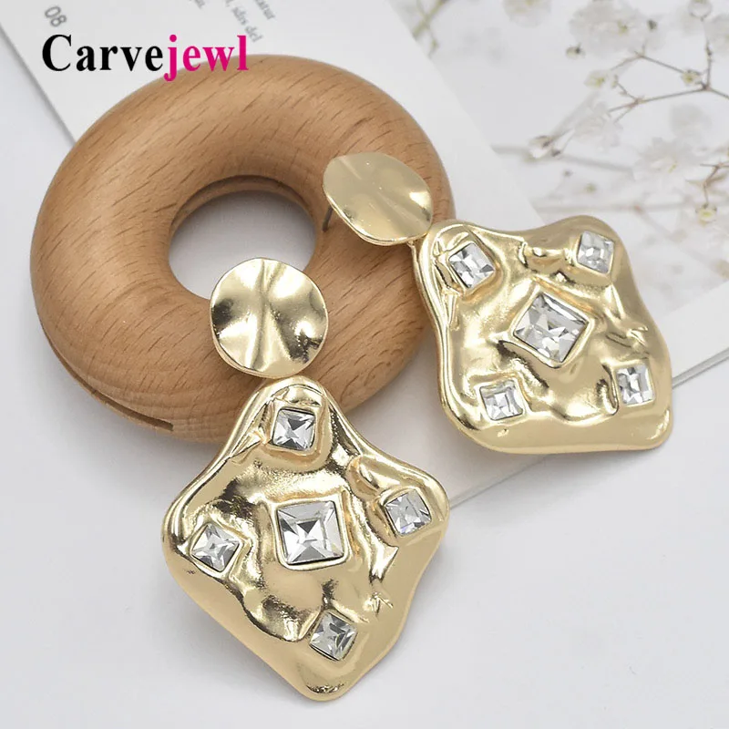 

Carvejewl chunky earrings metal irregular geometric drop dangle earrings for women jewelry glass stone unique fashion earrings