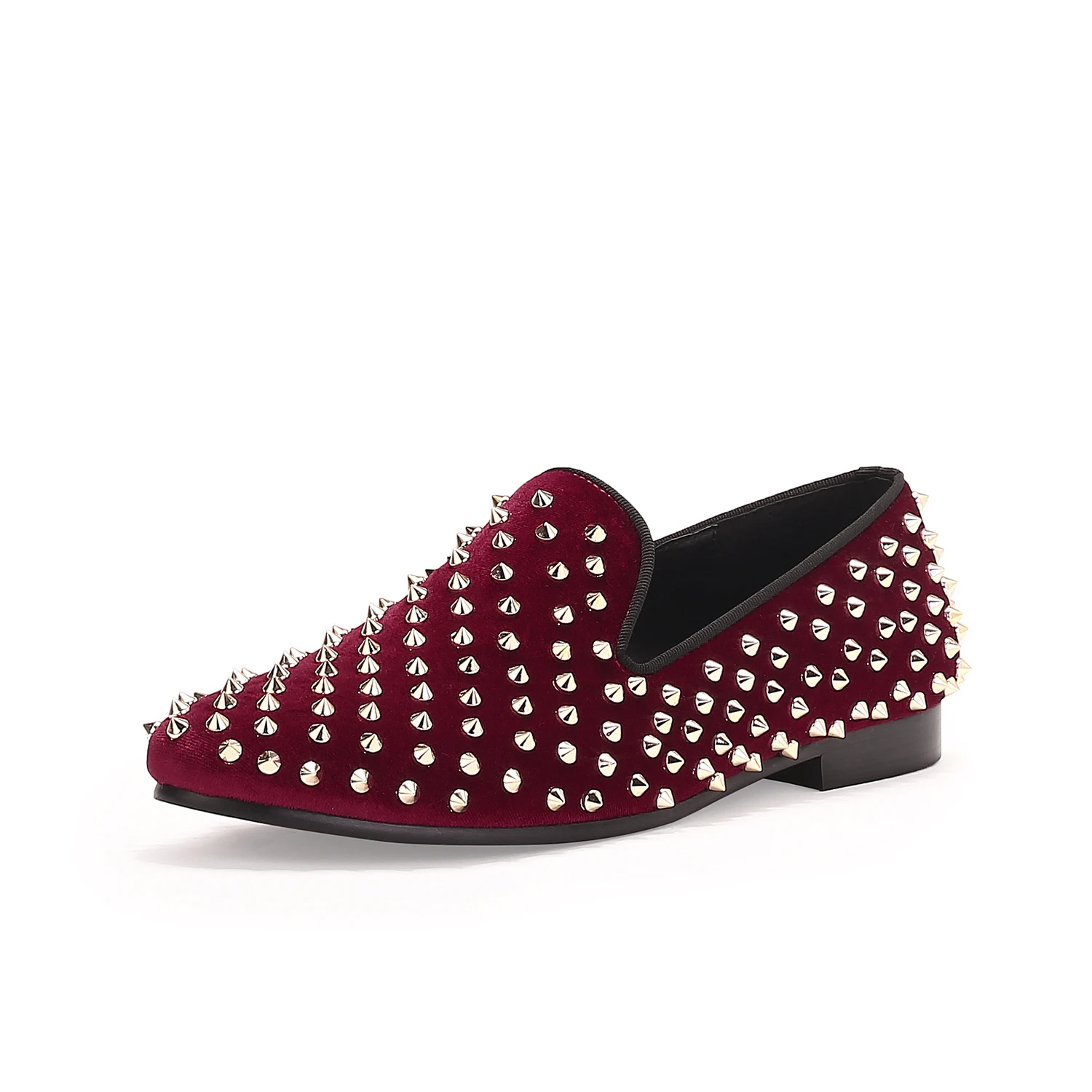 Black Mens Velvet Loafers Gold Rivets Smoking Slippers Handmade Spikes Wedding Shoes Red Bottom Sole Free Shipping Size 6-14 | Обувь