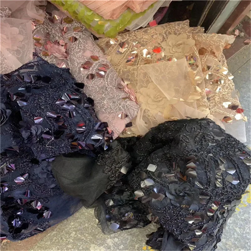 

3d Lace Fabric Purple African French Sequins Lace Fabric High Quality sequins Embroidery Wedding Nigerian Lace Fabric For 5yards