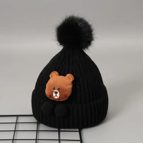 2018 Kids Baby Child Warm Winter Cartoon Bear Knitted Beanie Fur Pom Hat Crochet Ski Cap | Детская одежда и обувь