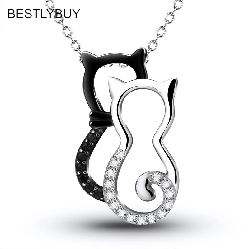 

Новое поступление, простые ювелирные изделия BESTLYBUY с любопытным котом, подвески из серебра 925 пробы, парные ожерелья с котом для женщин и дев...