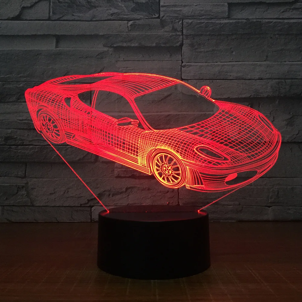 Креативный спортивный автомобиль 3D Ночной светильник 7 менясветодиодный Цвет