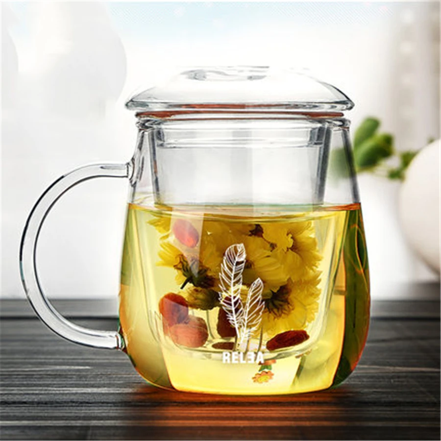 Креативные чайные чашки с прозрачным стеклом крышкой инфузер бутылка соком