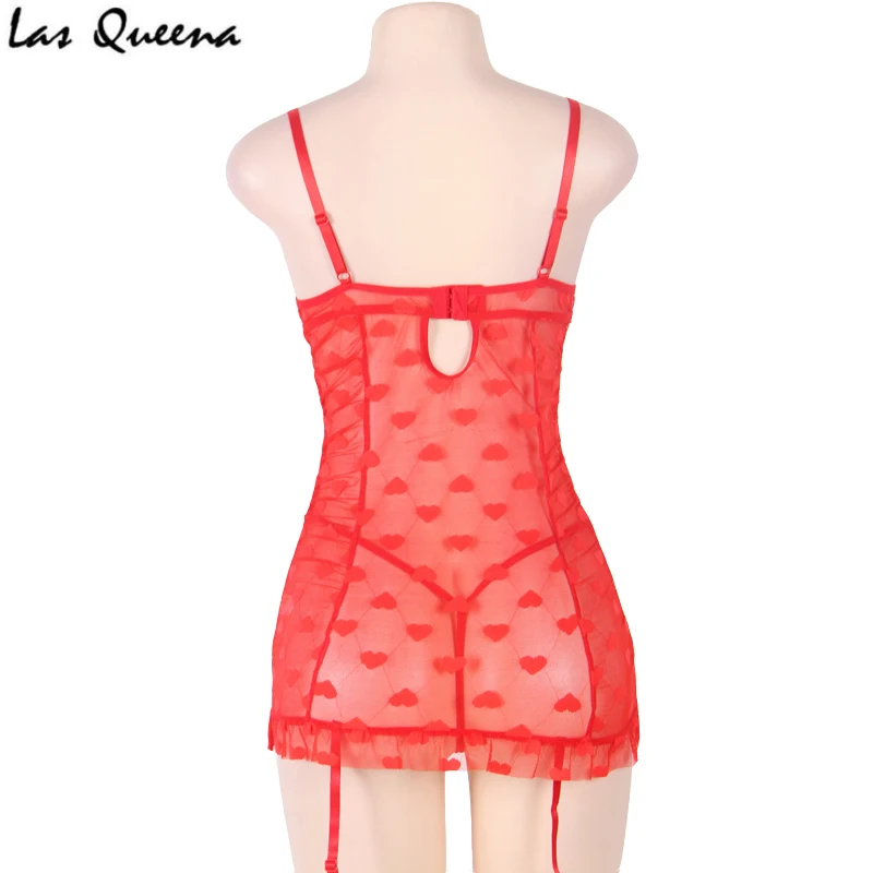 Transparent Sexy Lingerie Hot Erotic Underwear Bow Babydoll Plus Size Garter Women Heart Jacquard Sex Dress | Тематическая одежда