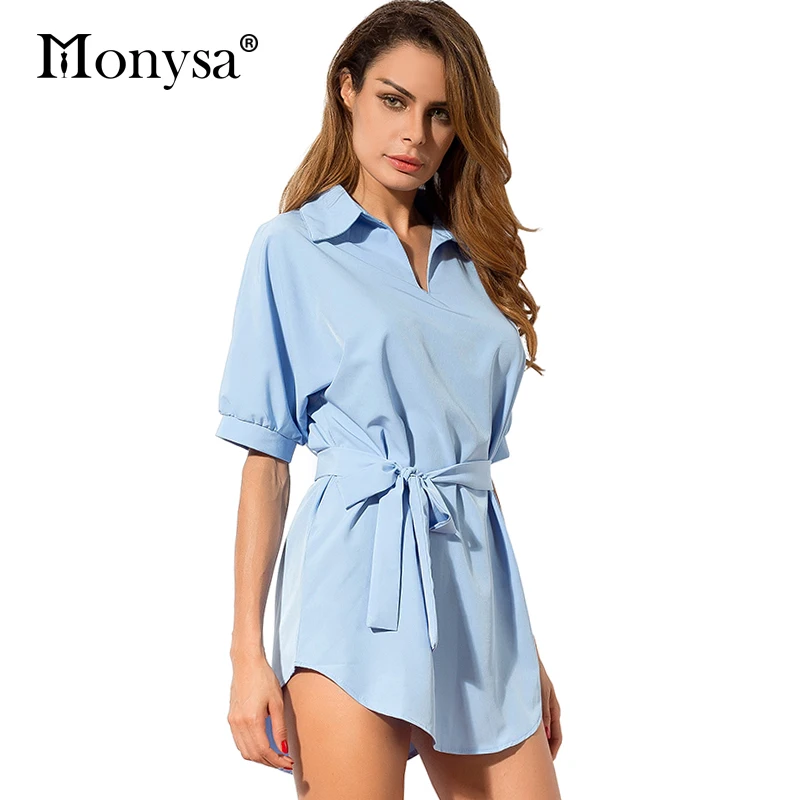 Shirt dress женщины лето 2017 новая мода с коротким рукавом шифон повседневные платья