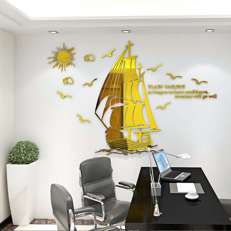 

Hot sale Sailboat navigation Acrylc 3d wall stickers Company office creative wall decoration Classroom mirror wall sticker