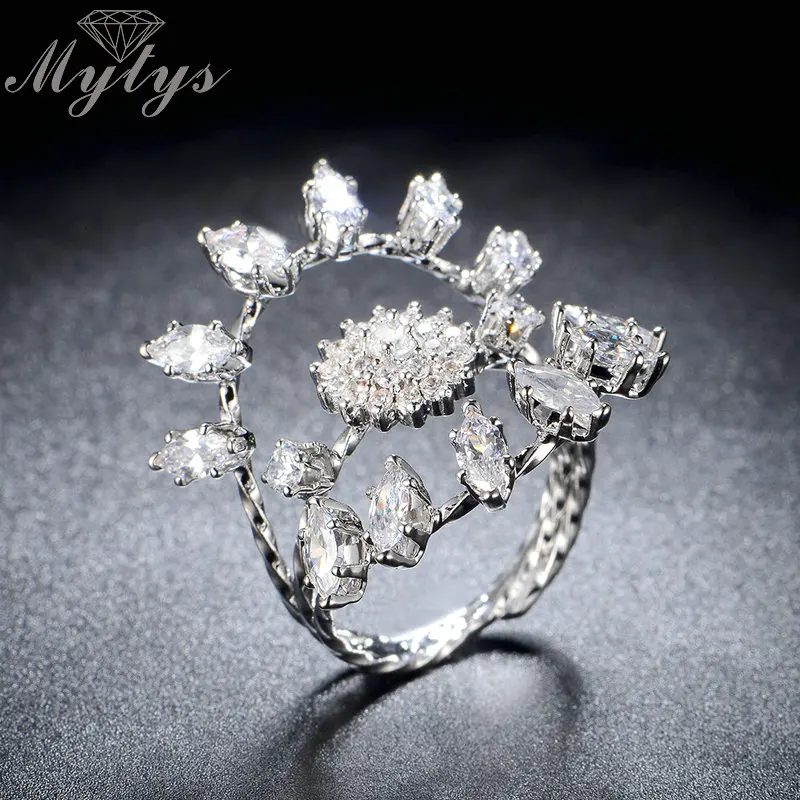 Модное Трендовое кольцо Mytys из белого золота с прозрачным кубическим цирконием